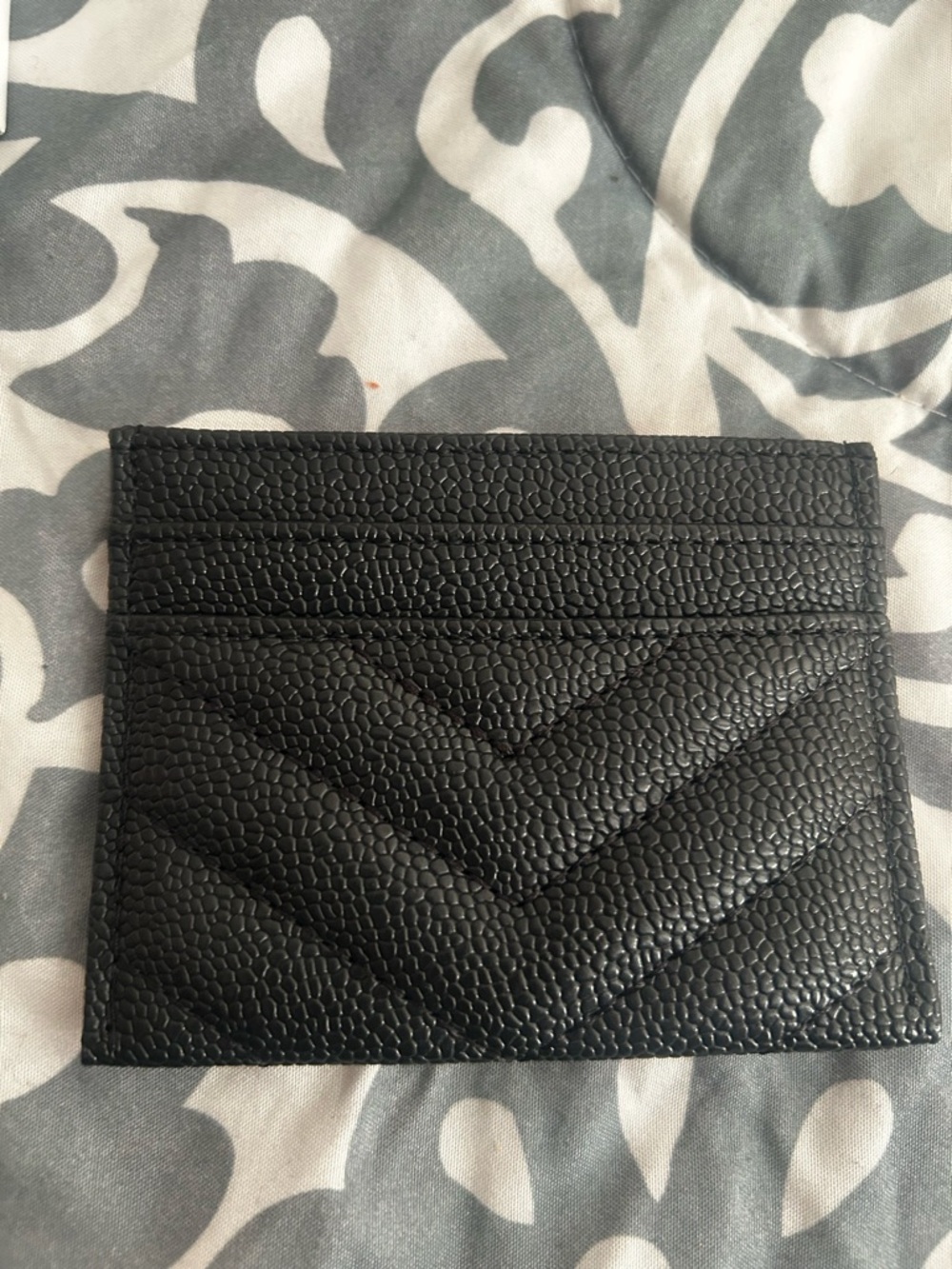 Black Quilted Chevron Card Case with Silver Monogram - Picture 4 of 7